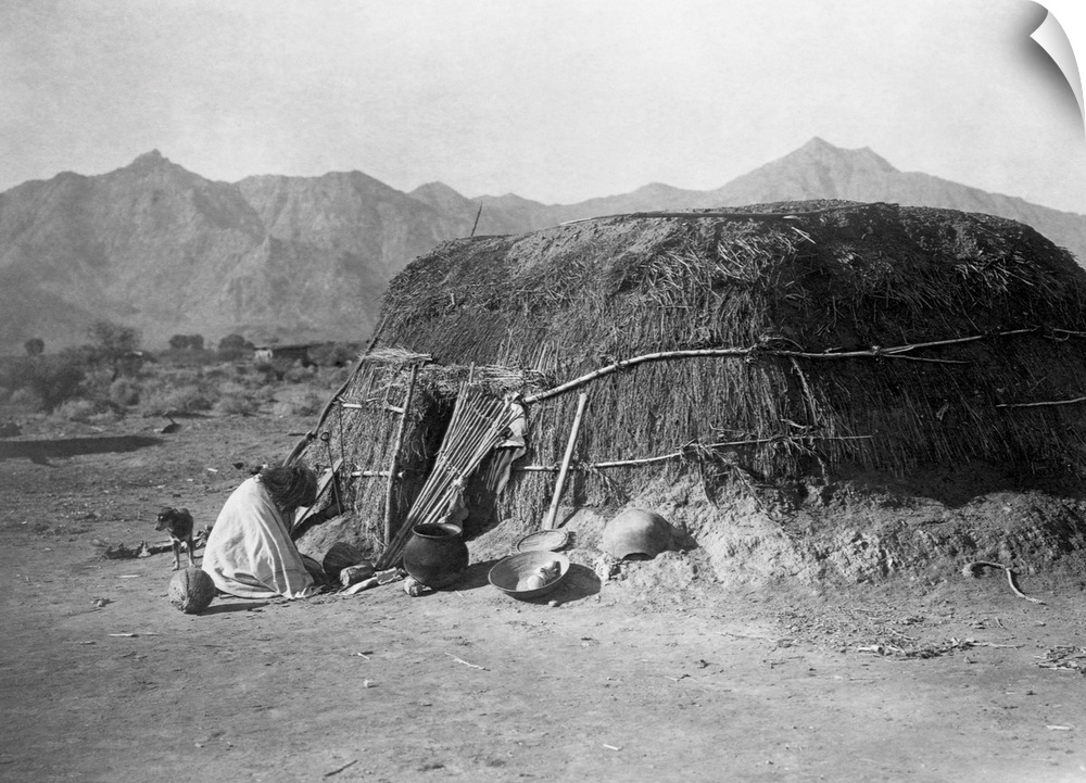 A photograph of a Pima round dwelling, or ki, published in a portfolio supplementing Volume II of The North American India...
