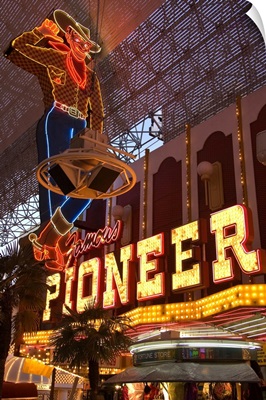 Pioneer casino cowboy neon sign on Fremont Street.