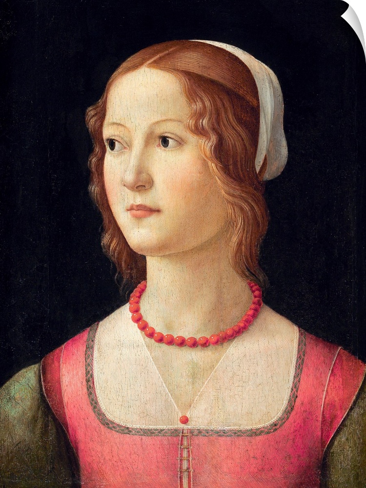 Portrait of a young woman wearing a coral bead necklace. Circa 1485. Tempera on panel. 44 x 32 cm. Located in the Museu Ca...