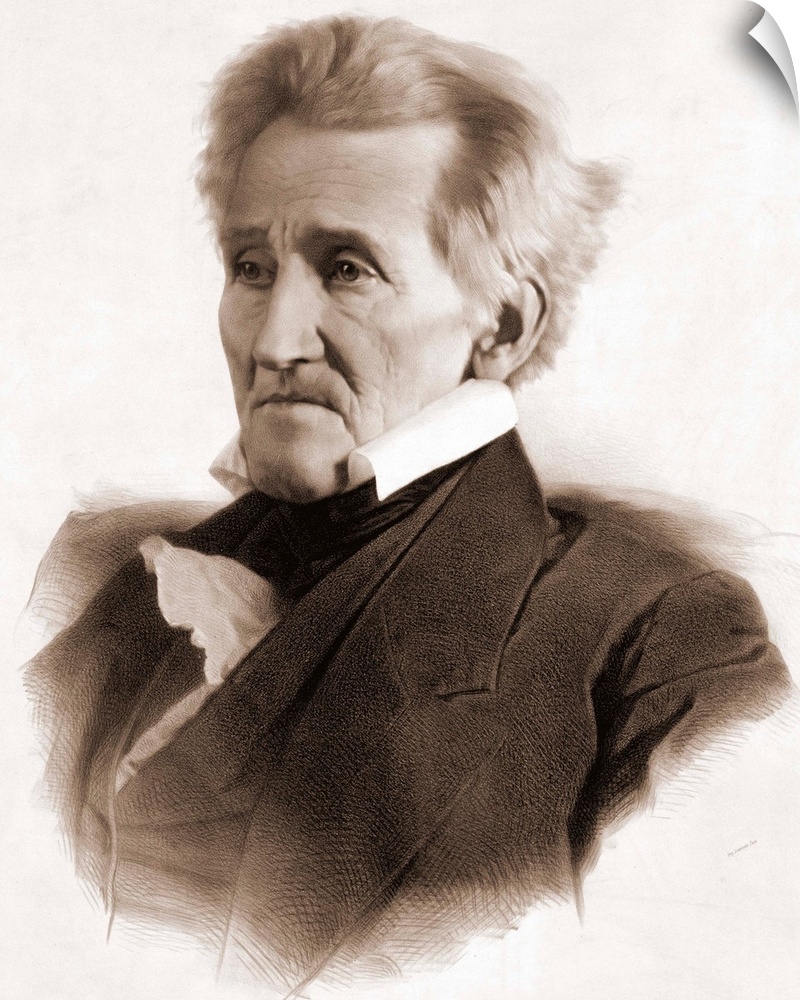 Portrait of Andrew Jackson by LaFosse. Lithograph after a daguerreotype by Matthew Brady, 1856. Printed by Lemercier, Pari...
