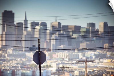 Power line  with skyscrapers, Potrero Hill, San Francisco