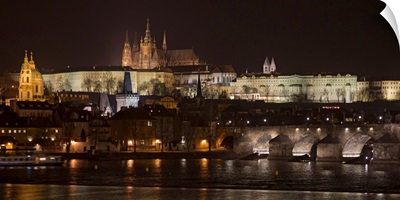 Prague Castle and Charles Bridge at night, Prague, Czech Republic
