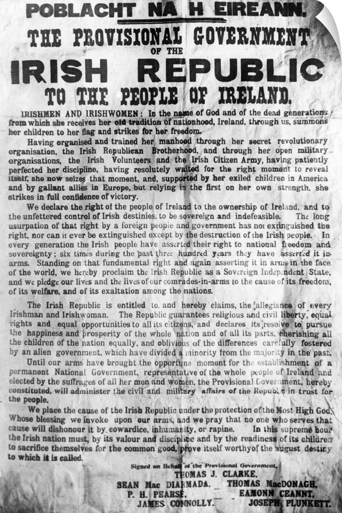 The Poblacht Na H Eireann, the proclamation of the Irish Republic, by the leaders of 1916 Easter Rising, whose names are a...