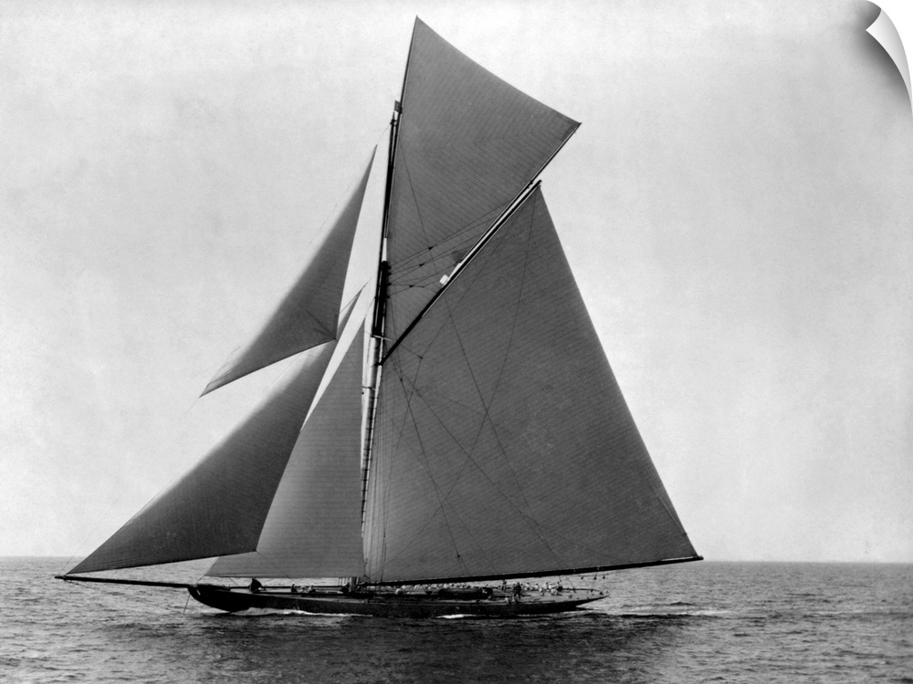 The fully rigged sloop Shamrock sails in the Atlantic off New England.