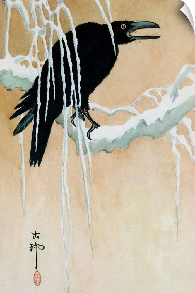 Raven on a Snowy Branch (Yuki yanagi ni karasu). Printed circa 1880-90. Color woodcut. Private collection.