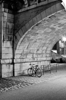 Rhone in city Lyon, platforms suitable for walk or bike at night.