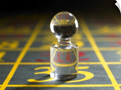 Roulette win marker on gaming table, close-up