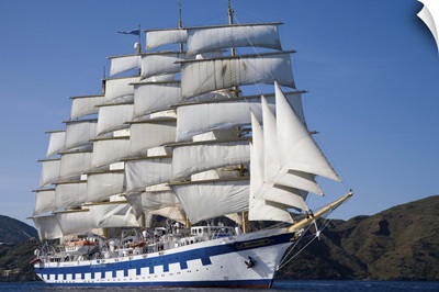 Royal Clipper sailing ship under full sail in Mediterranean Sea