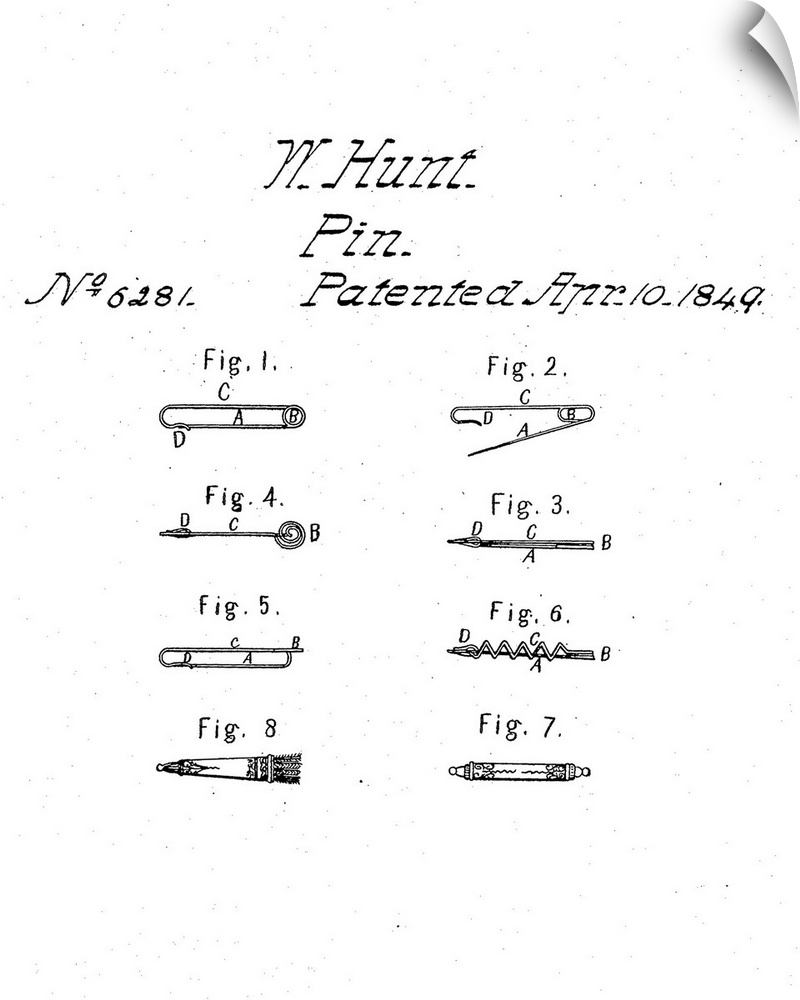 Walter Hunt's original patent for the first safety pin