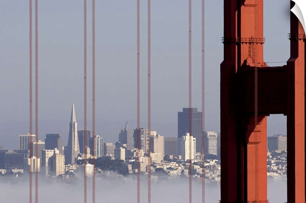 San Francisco Skyline from Golden Gate Bridge. View is from the Marin Headlands