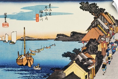 Scenery of Kanagawa in Edo Period, Painting, Woodcut, Japanese Wood Block Print