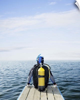 Scuba diver looking out to sea