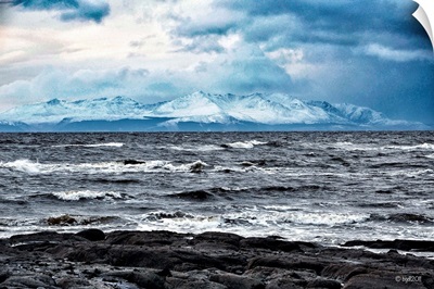 Sea and mountain in winter.