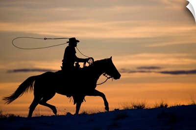 Silhouette Of Cowboy In Wyoming