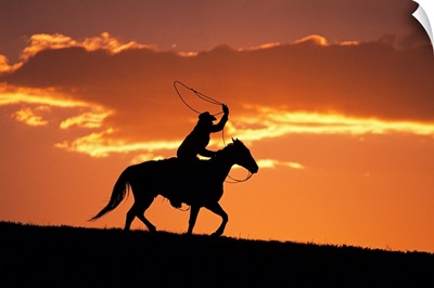 Silhouette of cowboy on horseback near Fairplay, Colorado