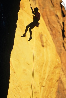 Silhouette of rock climber on Smith Rock, Oregon