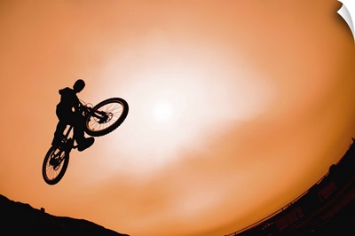 Silhouette of stunt cyclist