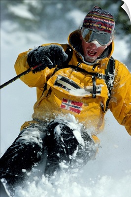 Skier in fresh powder snow