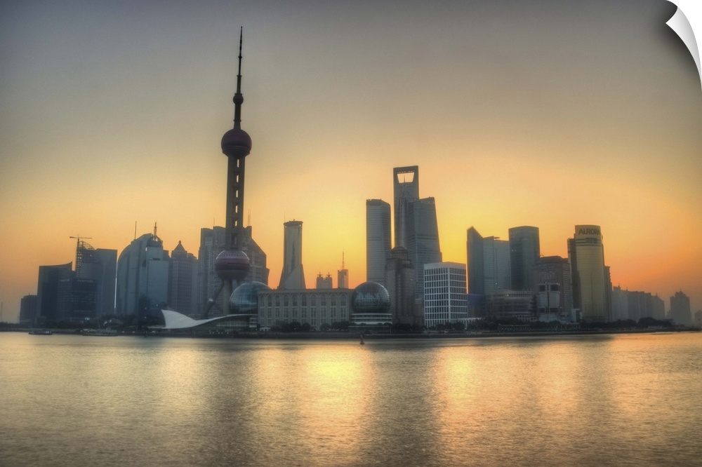 Skyline in Shanghai and Bund, which is across Huangpu River from Pudong.