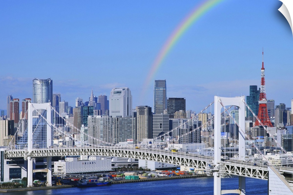 Skyline of Tokyo and Rainbow bridge, Tokyo Prefecture, Honshu, Japan