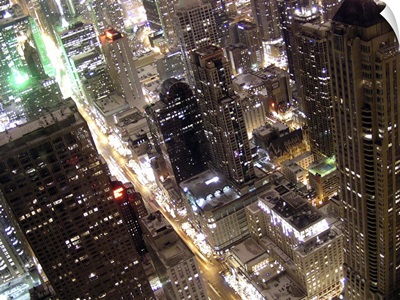 Skyscrapers illuminated at night, elevated view