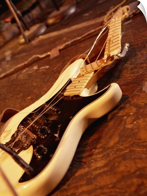 Smashed guitar on stage
