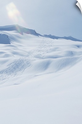 Snowy mountain, snowboarding tracks