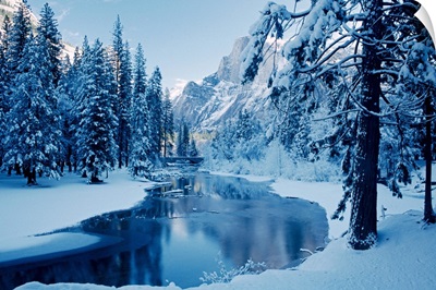 Snowy river in Yosemite National Park, California