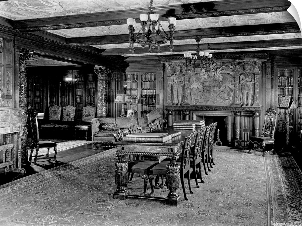 The south library of Mrs. William R. Hearst's home at Riverside Drive and 86th Street, looking from the entrance from the ...