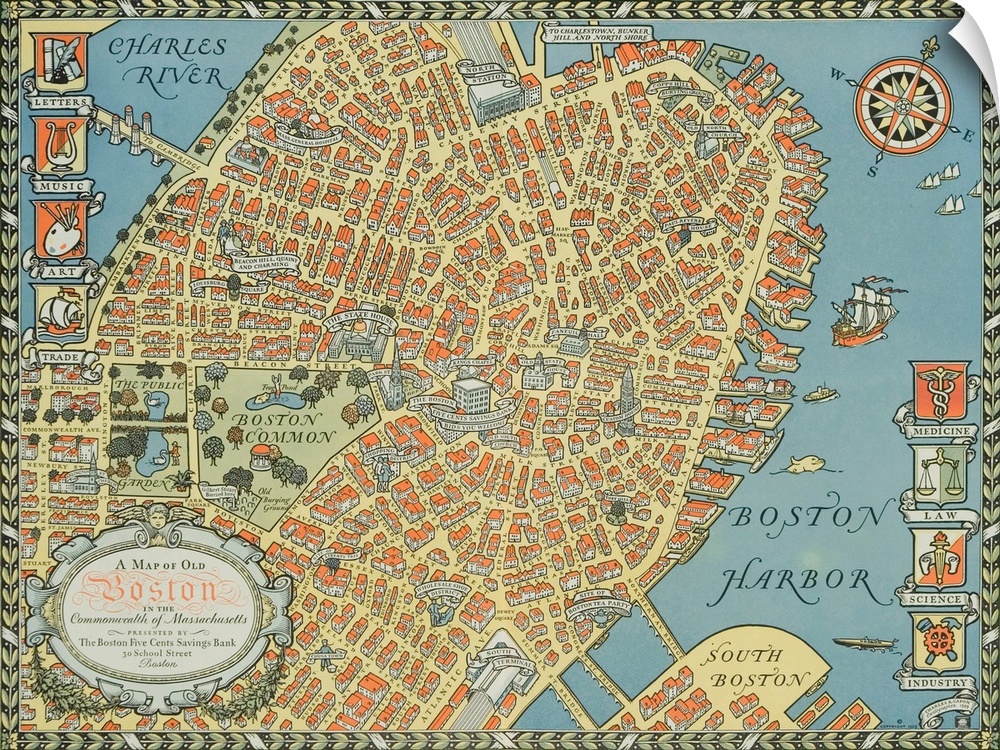 1929 --- Souvenir Map of Boston --- Image by .. David Pollack/K.J. Historical/Corbis