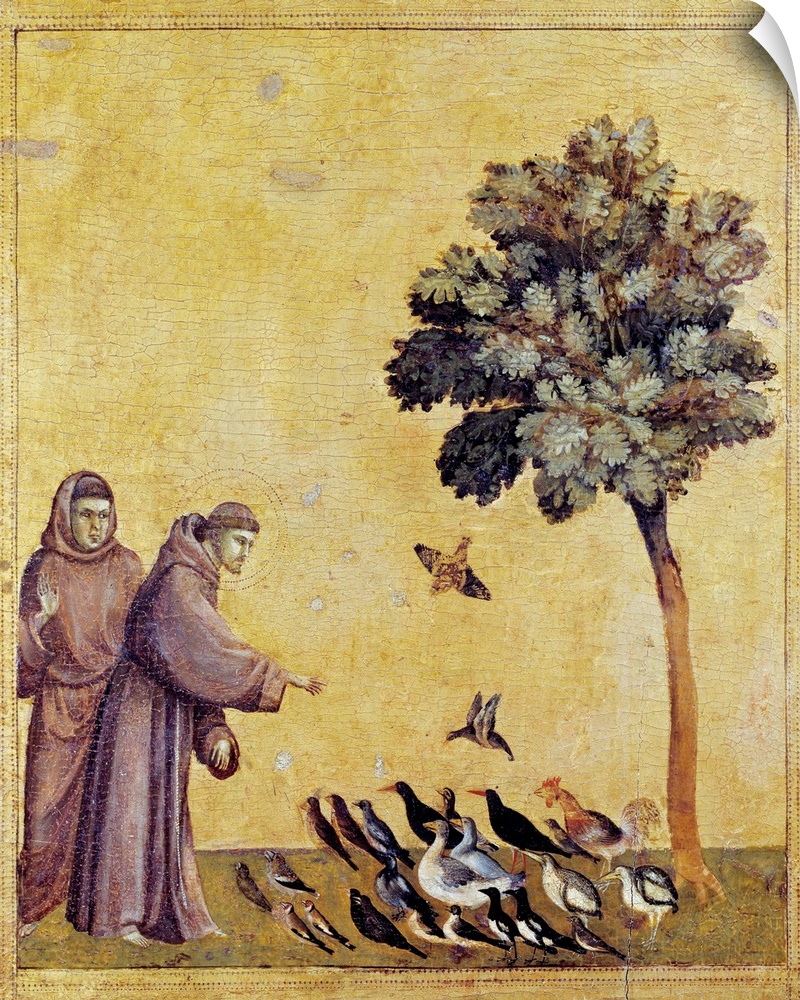 Saint Francis of Assisi (San Francesco) preaching to the birds. Detail of the predella of St Francis of Assisi receiving t...