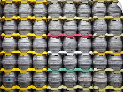Stacked beer barrels