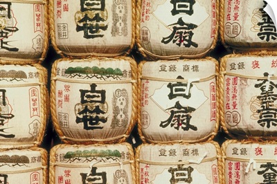 Stacked containers with Kanji symbols