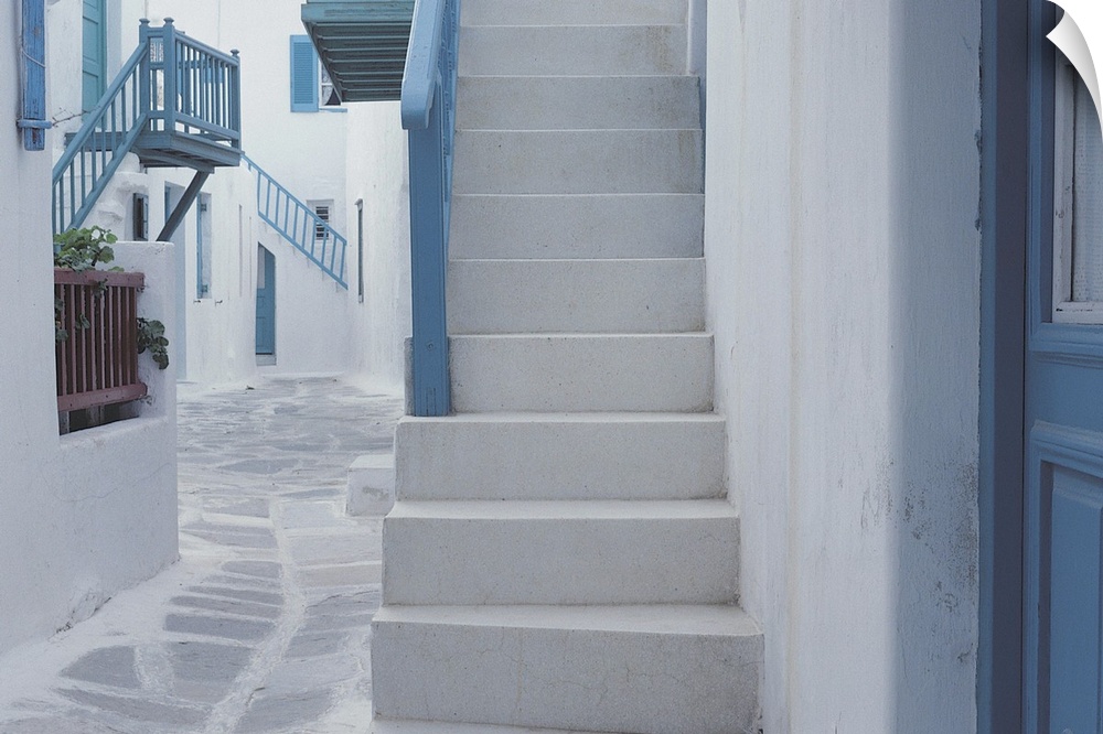 Stairs on side of building , Mikonos , Greece