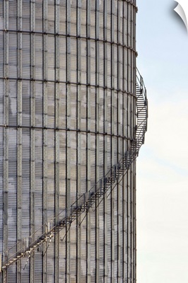 Stairs wind up a grain silo in rural Nebraska.
