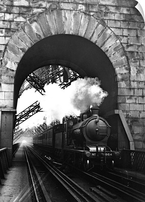 Steam Locomotive At Firth Of Forth Bridge