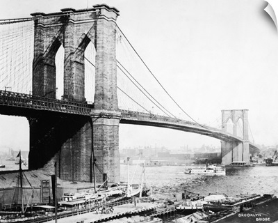 Steam Ship Passing Underneath Brooklyn Bridge