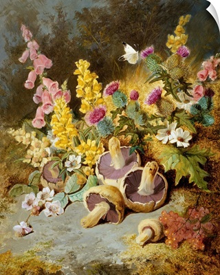 Still Life Of Floxgloves, Mushrooms, Snapdragons, And Thistles By Thomas Worsey
