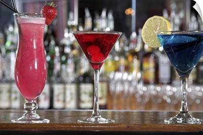 still life of three different cocktails