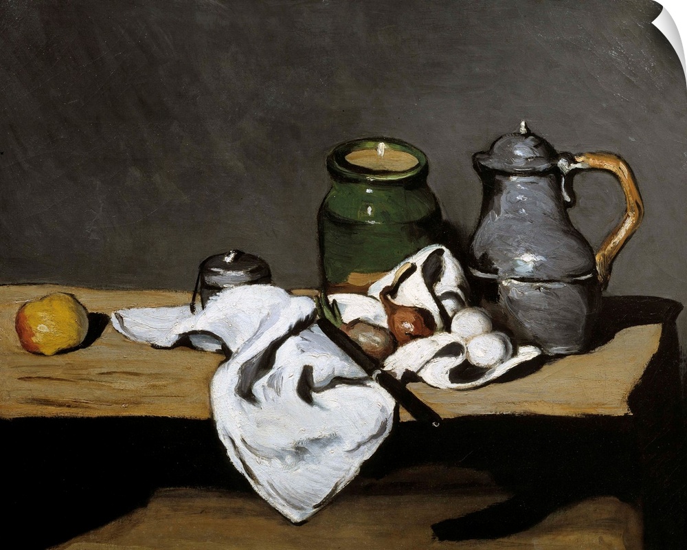 Still life with a kettle. Painting by Paul Cezanne (1839-1906), 1869. 0, 64 x 0,81 m. Orsay Museum, Paris