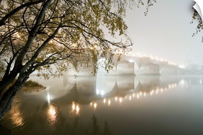 Stone bridge in fog, Zaragoza.