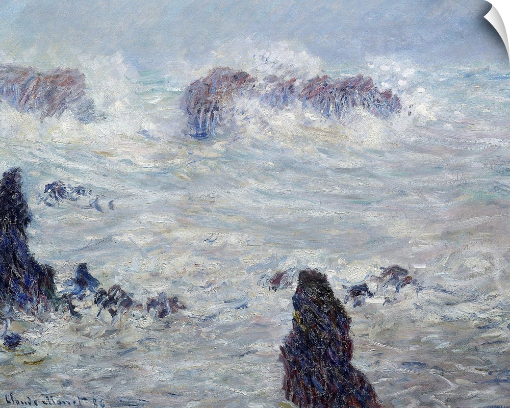 Storm off the coasts of Belle-Ile (or Belle Ile en Mer or Belle-Ile-en-Mer, Brittany). Painting by Claude Monet (1840-1926...