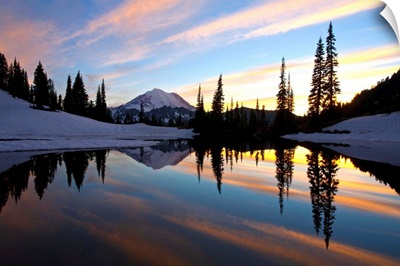 Sunset At Tipsoo Lakes And Mount Rainier