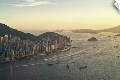 Sunset of Hong Kong Victoria harbor.