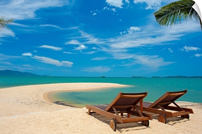 Sunshine beach with two beach chair in Thailand, Samui.