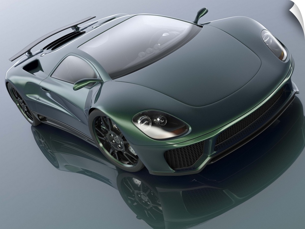 A modern dark green sports car. Unique generic car design.  Designed and modelled entirely by myself. Very high resolution...