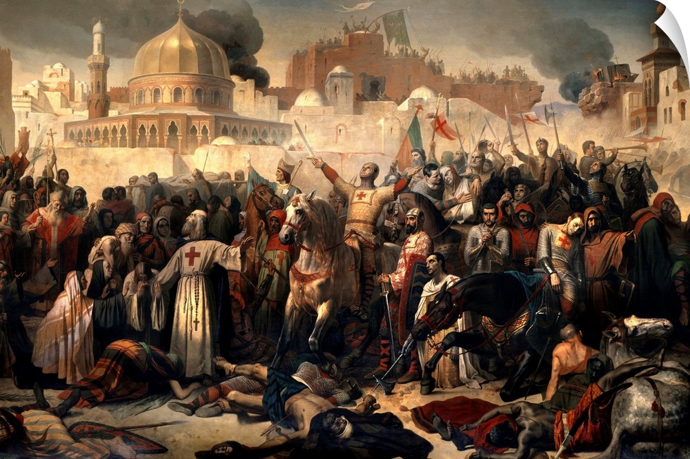 First Crusade: Taking of Jerusalem by the Crusaders, 15 July 1099. Godfrey of Bouillon ( or Godefroi - Godefroy de Bouillo...