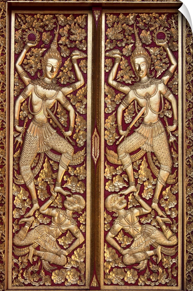 Ornate Temple Doors at Doi Suthep Buddhist Temple near Chiang Mai in northern Thailand.