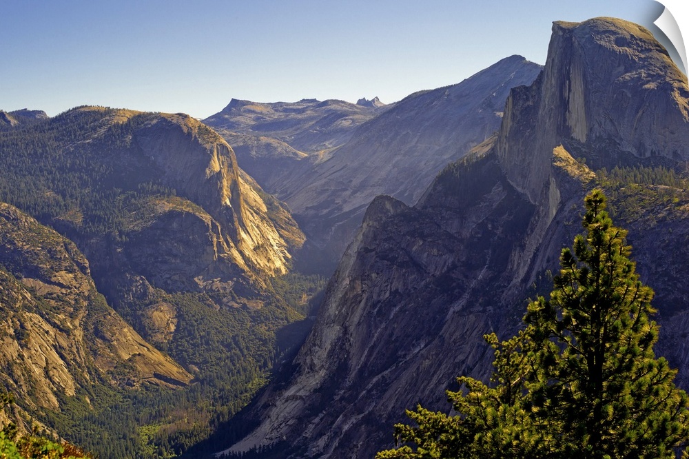 View of Tenaya Canyon in middle and Half Dome to right at Yosemite national park, California.