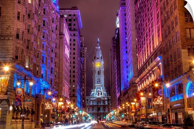 Terminal view of Philadelphia City Hall looking up Broad Street in Center City.